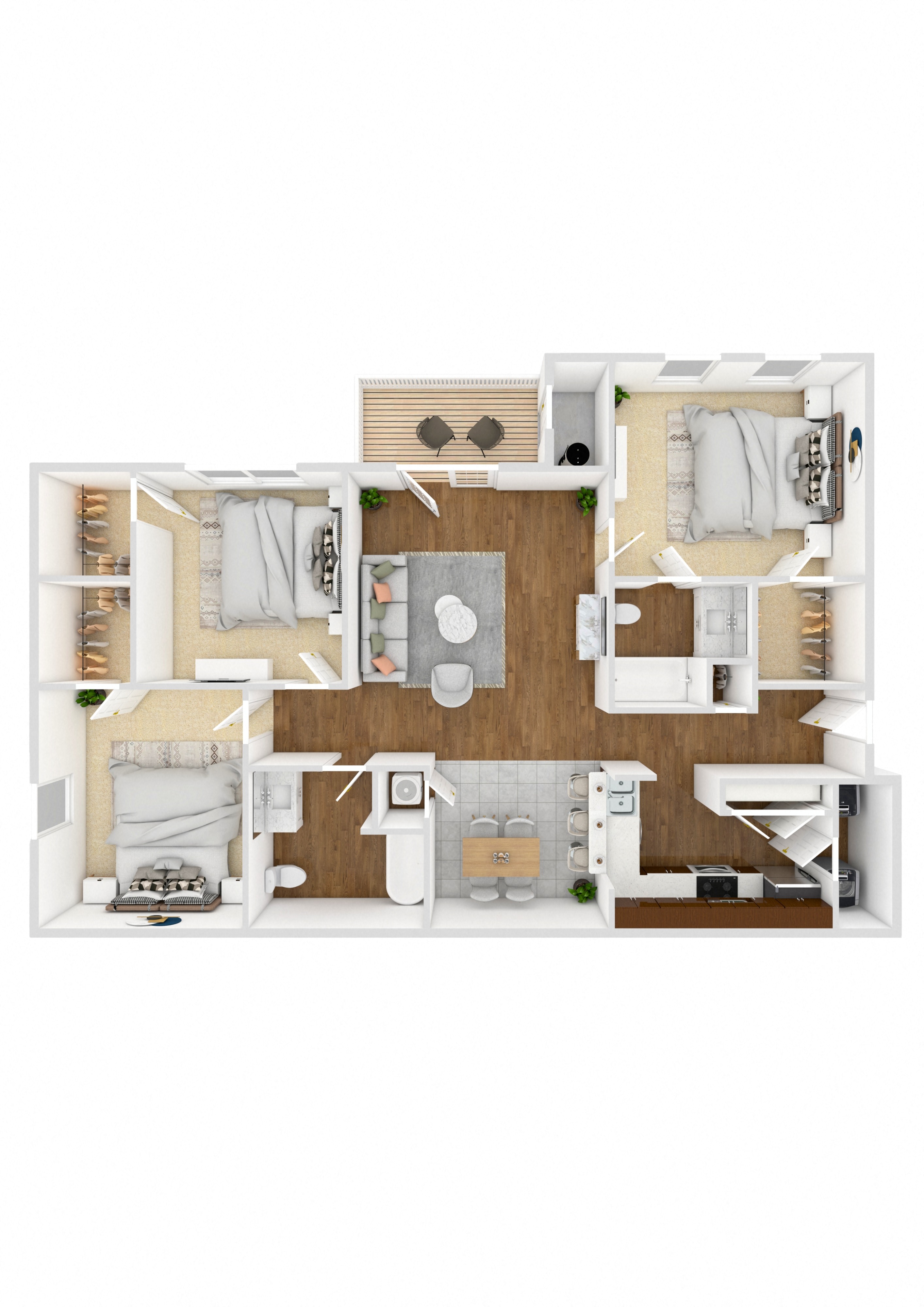 Floor plan for 3 beds, 2 baths, 1396 sqft